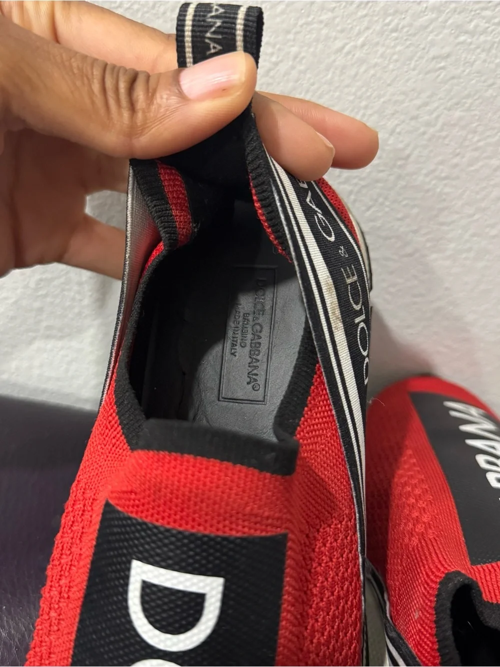 100% AUTH Dolce & Gabbana Kids Red & Black Slip-On Sneakers